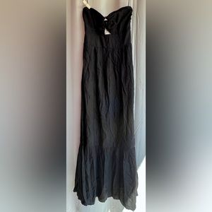 L*SPACE Melody Strapless Maxi Dress Black Sweetheart Linen Blend Side Slit Large
